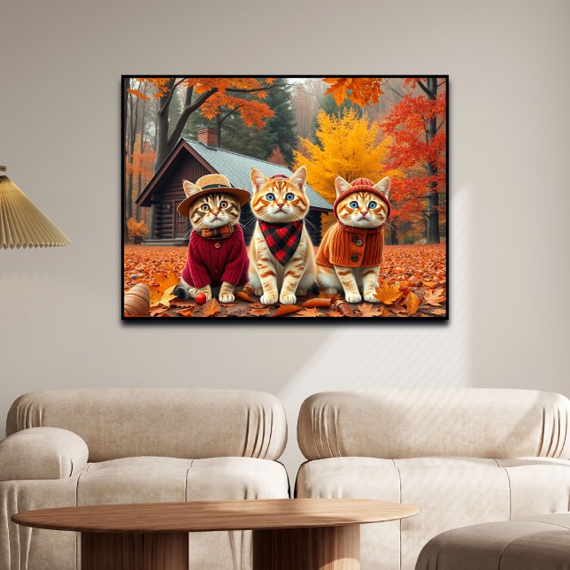 Poster Funny Cats in Preppy Fall Attire and Hats   (Criador carregado)