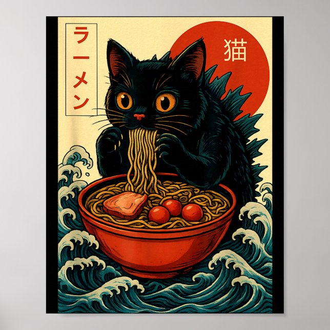 Poster Funny Catzilla Anime Ramen Japanese Cat Men Women  (Frente)