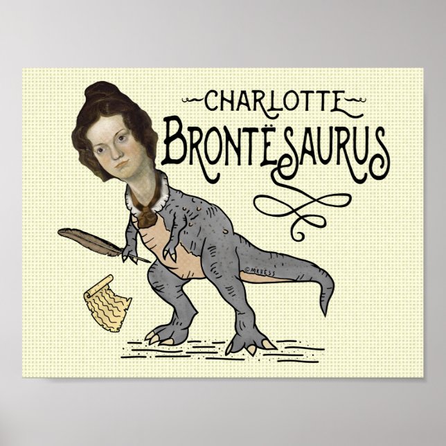 Poster Funny Charlotte Bronte Surus Dinossaur Book Reader (Frente)