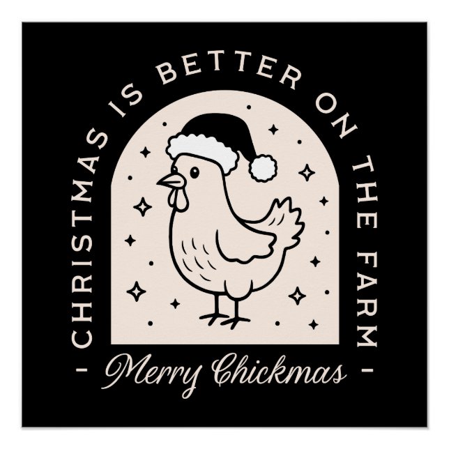 Póster Funny chicken Christmas farm puns whimsical black (Frente)