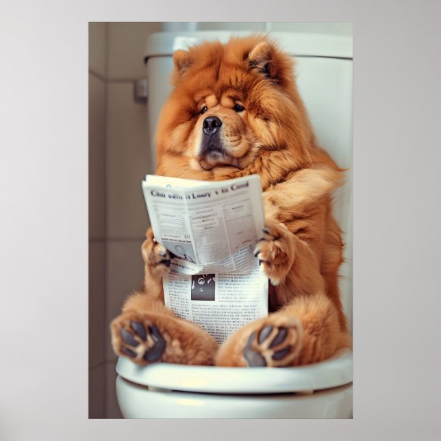 Poster Funny Chow Chow Bathroom Print, Dog Reading (Frente)