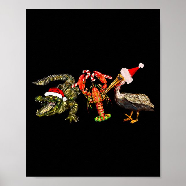 Poster Funny Christmas Alligator Pelican Crawfish Holiday (Frente)
