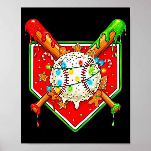 Poster Funny Christmas Baseball Ice Cream Drip Men Women  (Frente)