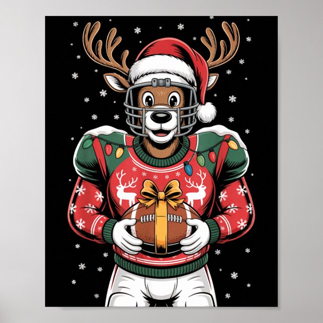 Poster Funny Christmas Football Reindeer  (Frente)