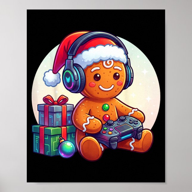 Poster Funny Christmas Gamer Gingerbread Xmas Gaming Men  (Frente)