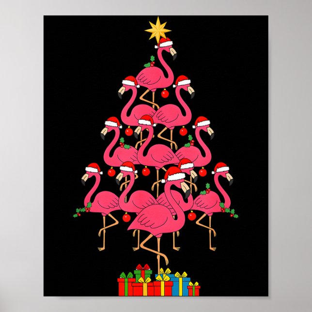 Poster Funny Christmas Nk Flamingo Tree Holiday Bird Love (Frente)
