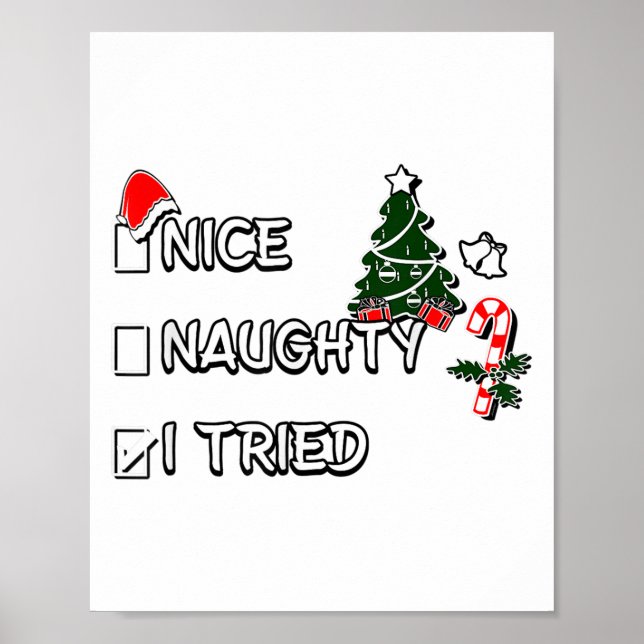 Poster Funny Christmas Pajama Lights Nice Naughty I Tried (Frente)