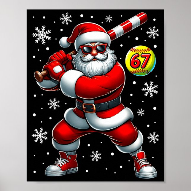 Poster Funny Christmas Softball Cool Santa Claus 6 7 Meme (Frente)