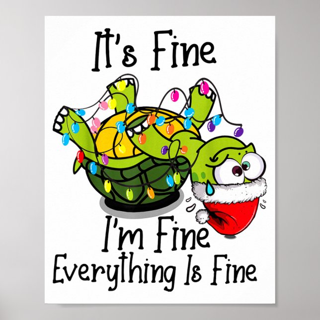 Poster Funny Christmas Turtle It's Fine I'm Fine Everythi (Frente)