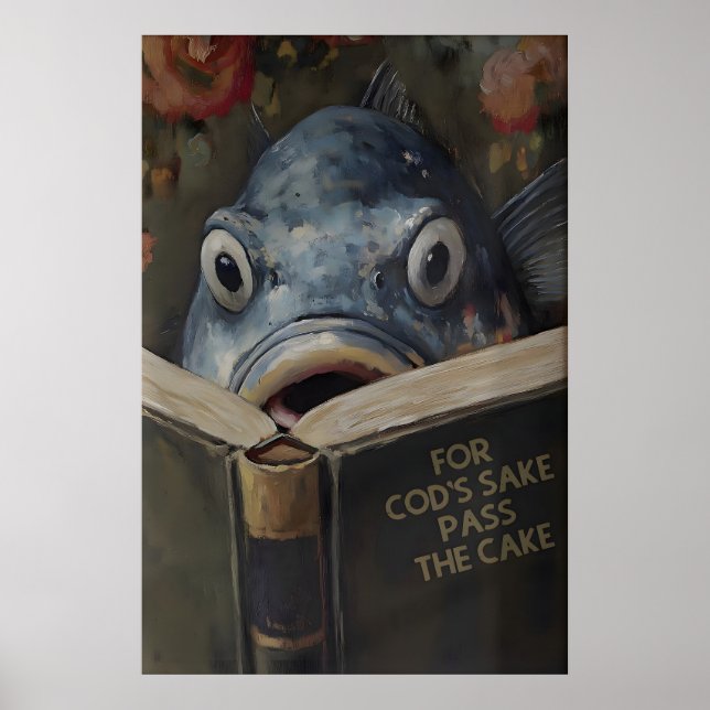 Poster Funny Cod Reading Book Titled For Cod's Sake Pass (Frente)