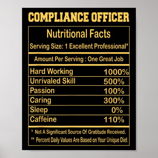 Poster Funny Compliance Officer Nutritional Facts Motivat (Frente)