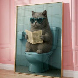 Poster Funny Cool Cat Bathroom Trendy Wall Art 