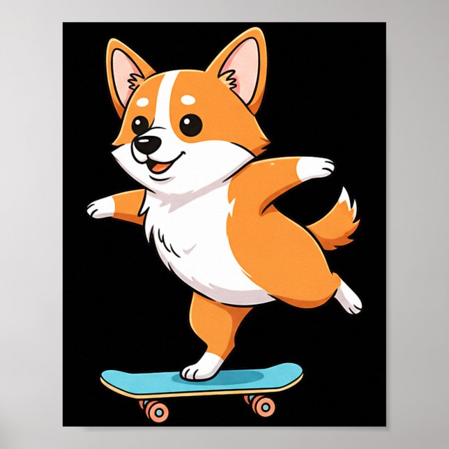 Poster Funny Corgi Skater Skateboard Ballerina Mom Dad Ki (Frente)
