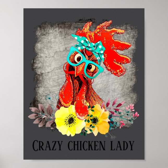 Poster Funny Crazy Chicken Lady Word Art  (Frente)