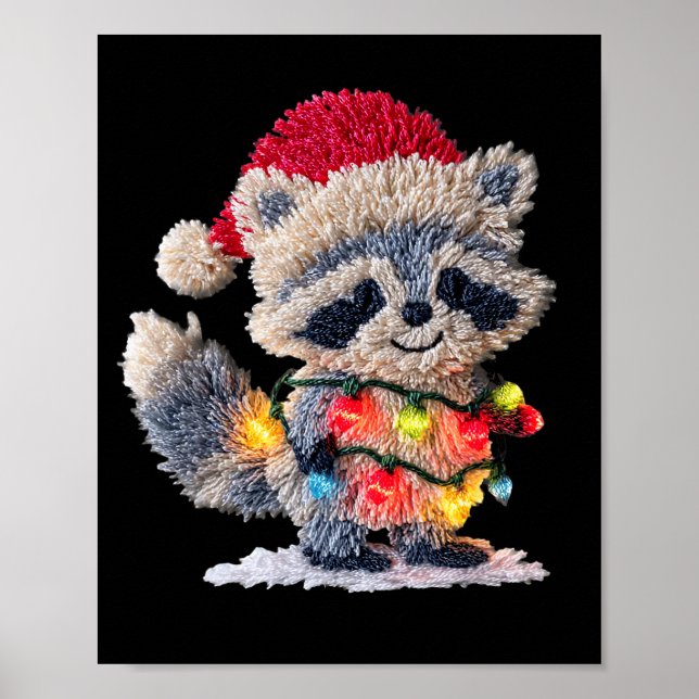 Poster Funny Crochet Christmas Raccoon Xmas Lights Girly  (Frente)