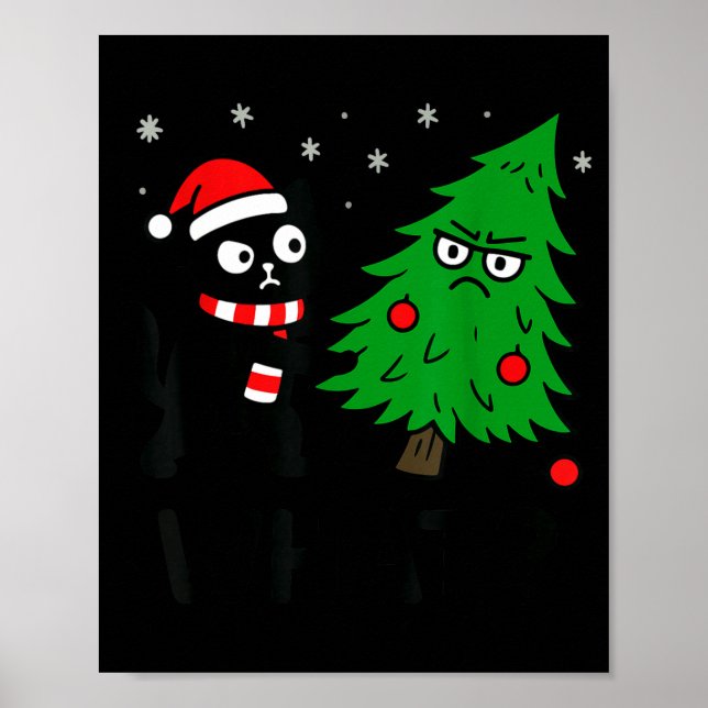 Poster Funny Cute Black Cat What Jamas Christmas Tree Cos (Frente)