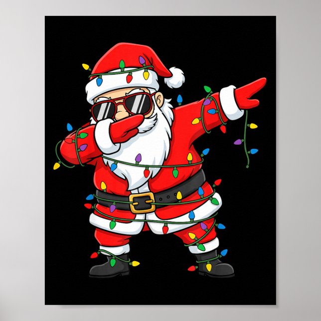 Poster Funny Dabbing Santa Xmas Lights Men Boys Girls Chr (Frente)