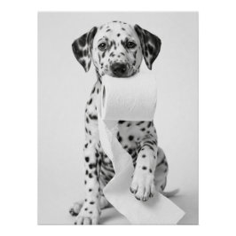 Póster Funny Dalmatian Puppy Holding Toilet Paper Minimal
