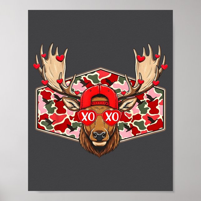 Poster Funny Deer Hunting Buck Camo Valentines Day Men Wo (Frente)
