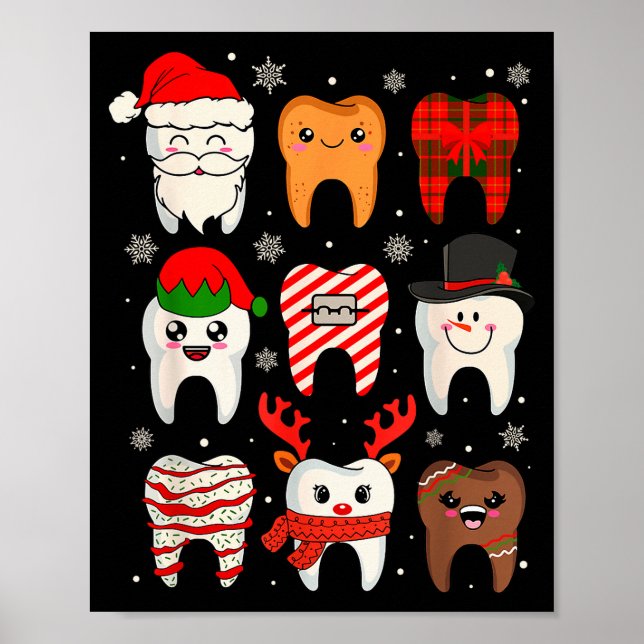Poster Funny Dental Christmas Teeth Cute Xmas Dentist Squ (Frente)