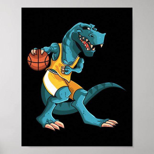 Poster Funny Dino Playing Sketll T-rex Lover Player Kids  (Frente)