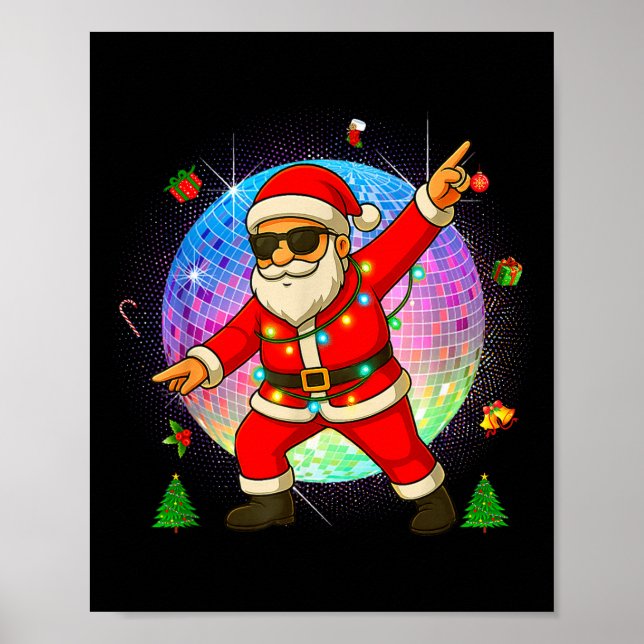 Poster Funny Disco Santa Xmas Lights Girls Boys Kids Chri (Frente)