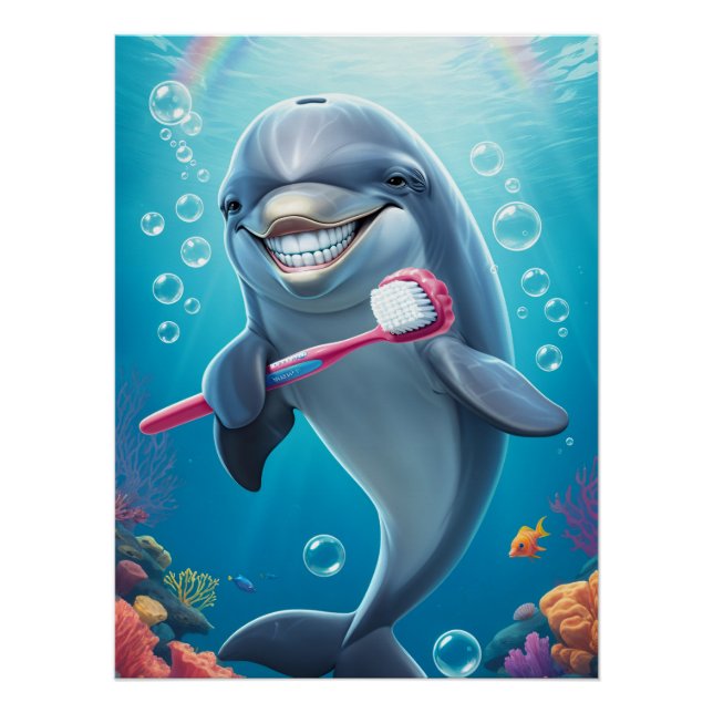 Póster funny dolphin brush teeth  (Frente)