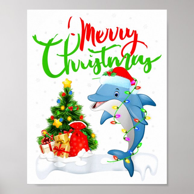 Poster Funny Dolphin Fish Lover Xmas Lighting Dolphin Chr (Frente)