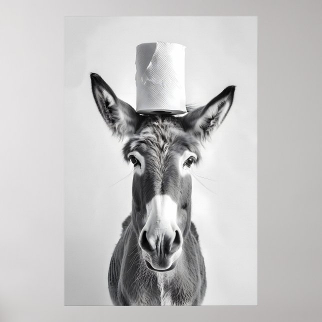 Poster Funny Donkey Bathroom Art Print, Toilet Paper on (Frente)