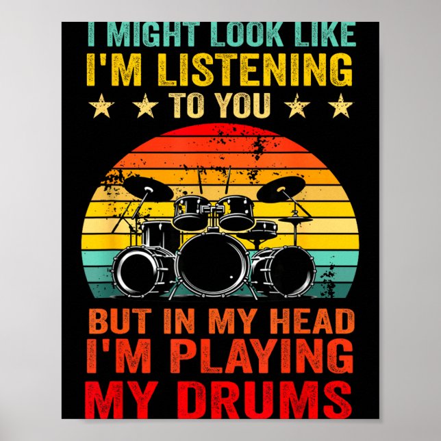 Poster Funny Drummer Men Women Drumline Drumming Musical  (Frente)