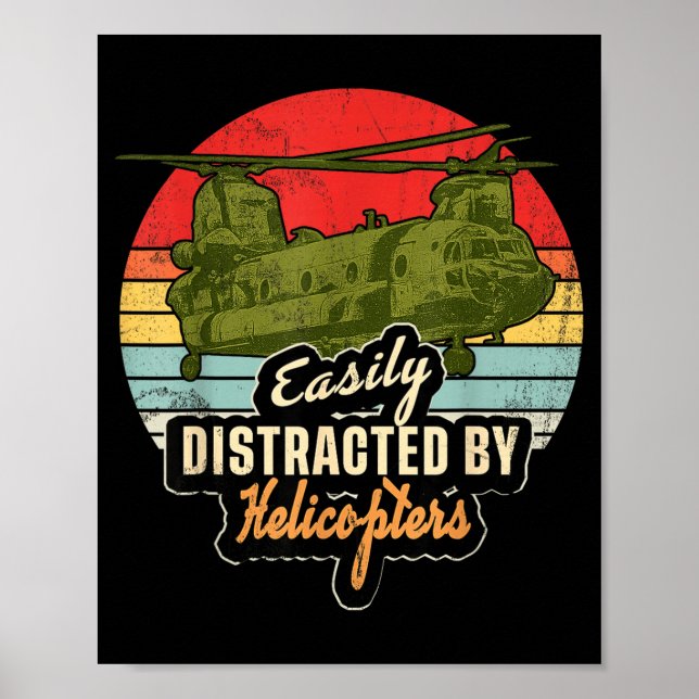 Poster Funny Easily Distracted By Chinook Helicopter Retr (Frente)