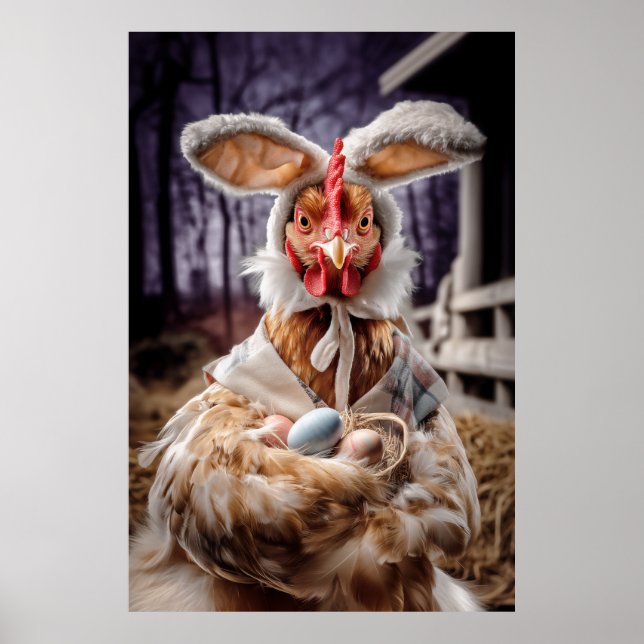 Poster Funny Easter Chicken Bunny Costume (Frente)