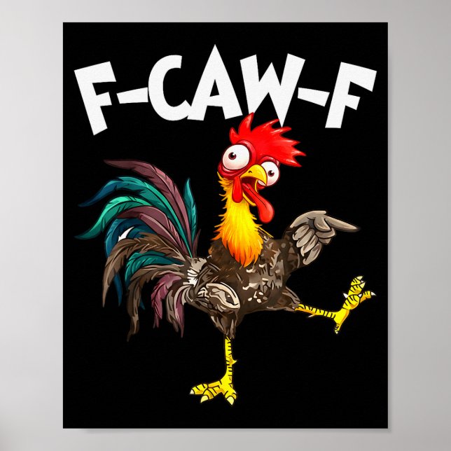Poster Funny F-awk-f Chicken F-caw-f Rooster Pun Retro  (Frente)