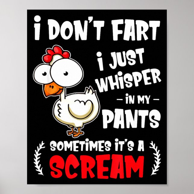 Poster Funny Farting Chicken Lover I Dont Fart I Whisper  (Frente)
