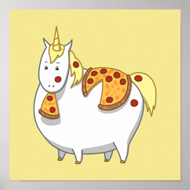 Poster Funny Fat Unicorn Comendo Pepperoni Pizza (Frente)