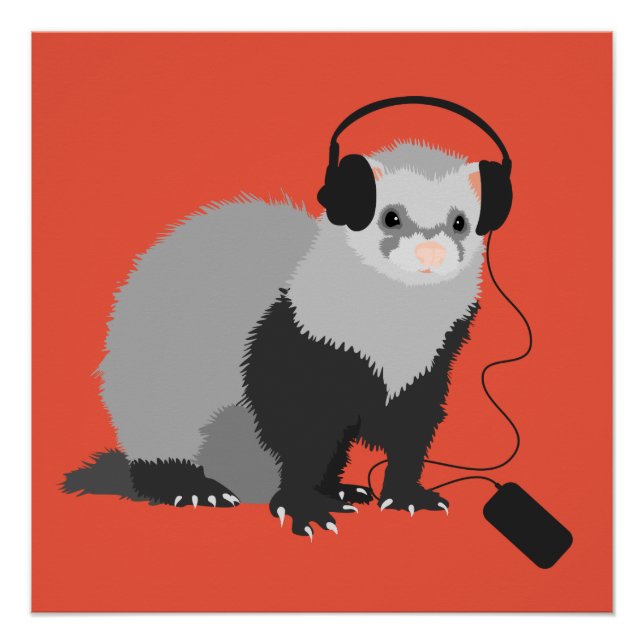 Póster Funny Ferret Music Lover (Frente)
