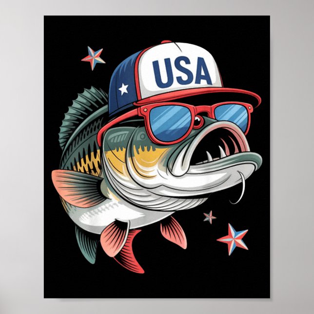 Poster Funny Fishing &amp; Fisherman Gift American Flag  (Frente)