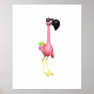 Póster funny flamingo with drink