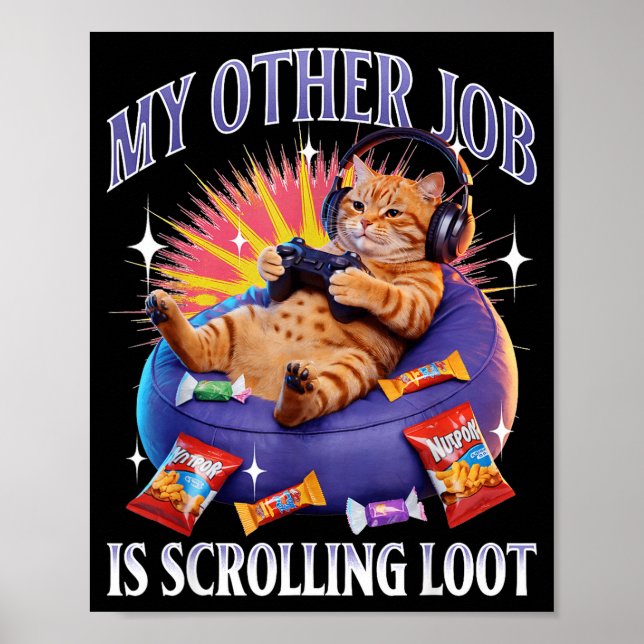 Poster Funny Gaming Gamer Cat  (Frente)