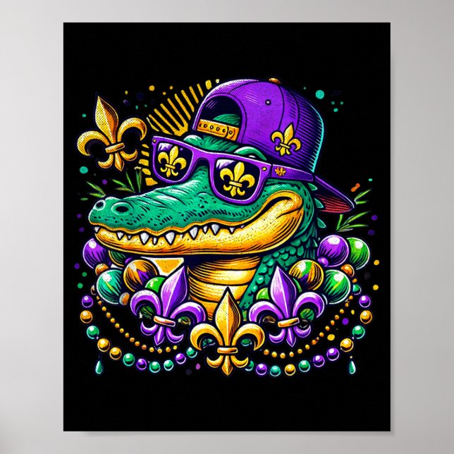 Poster Funny Gator Mardi Gras  (Frente)