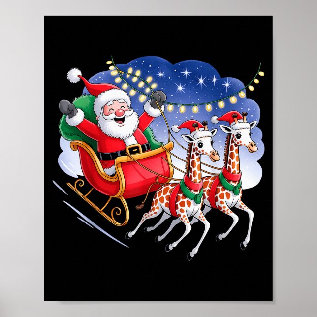 Poster Funny Giraffe Lover Xmas Giraffe Santa Christmas S (Frente)