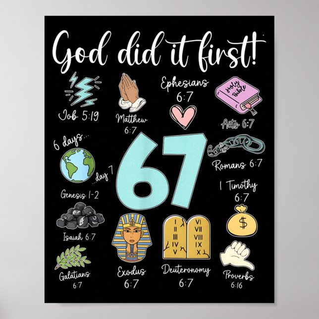 Poster Funny God Did It First 67 Meme Jesus Christian Bib (Frente)