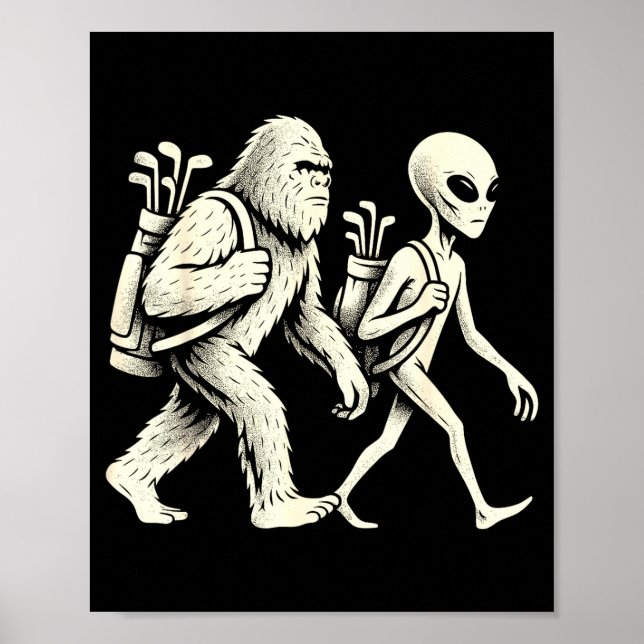 Poster Funny Golf Bigfoot Sasquatch Alien Ufo Golfer  (Frente)
