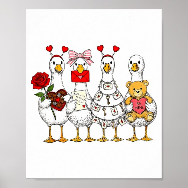Poster Funny Goose Happy Valentine Goose Cute Heart Lover (Frente)