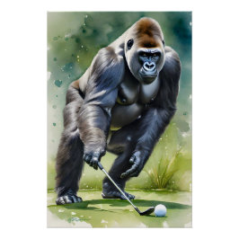 Póster Funny Gorilla Jogando Golf