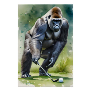 Póster Funny Gorilla Jogando Golf