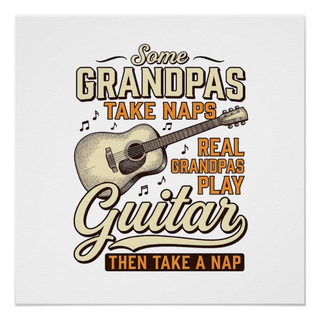 Póster Funny Grandpa Guitar Vintage Engraving Shirt Desig (Frente)