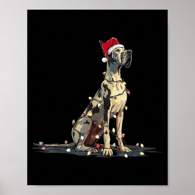 Poster Funny Great Dane Christmas Graphics Dog Lights Lov (Frente)