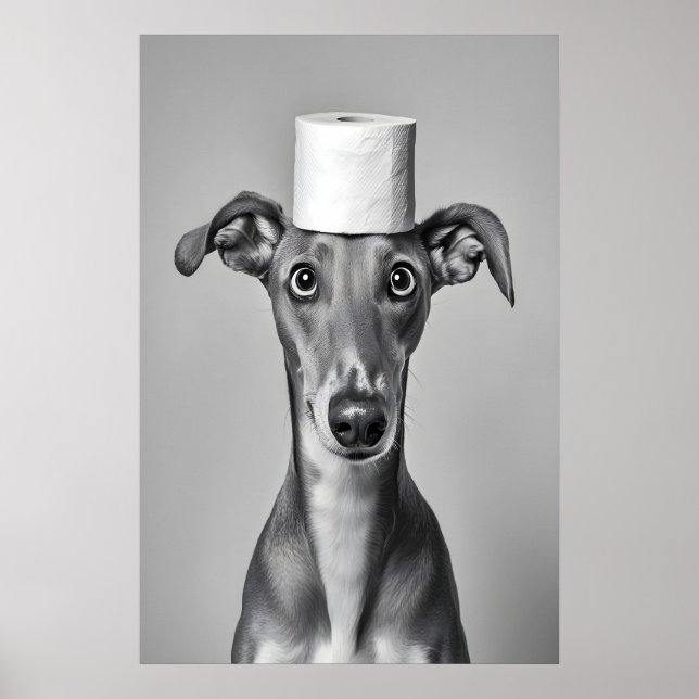 Poster Funny Greyhound Bathroom Art Print, Toilet Paper (Frente)