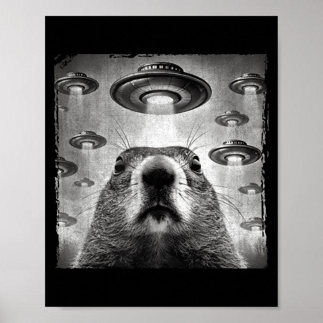 Poster Funny Groundhog Selfie With Alien Ufos Groundhog D (Frente)